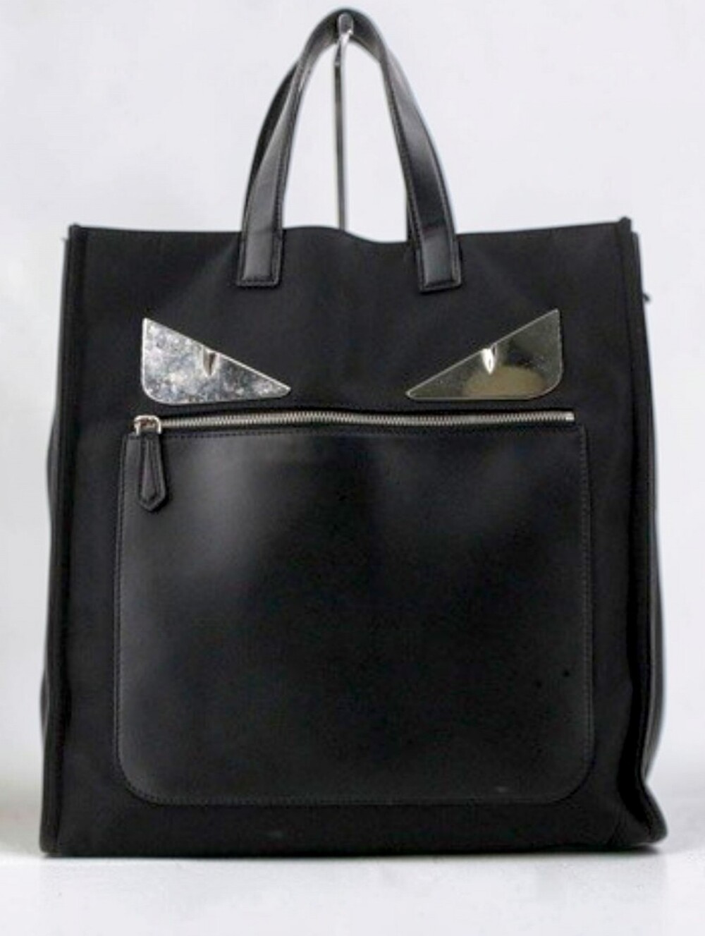 Fendi Monster Two Way Tote Bag Black with Silver Eye Detail
